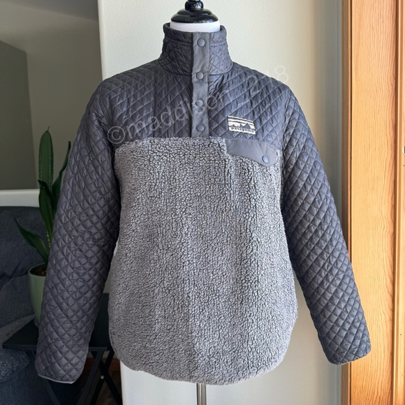 Patagonia Mixed Media Snap-T Pullover Medium Forge Grey Sherpa Quilted Jacket M - Picture 7 of 16